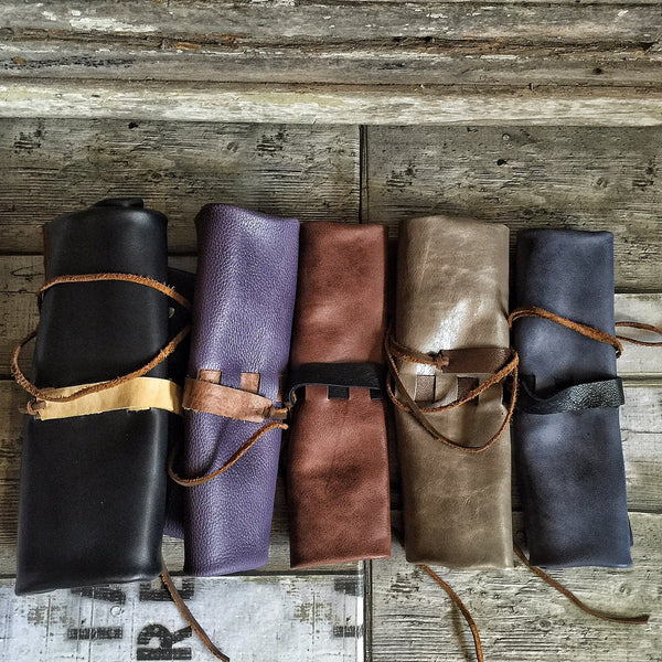 Leather Pen Roll with Flaps - 12 slots